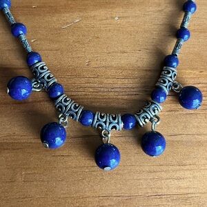 Blue and Silver Tone Beaded Necklace